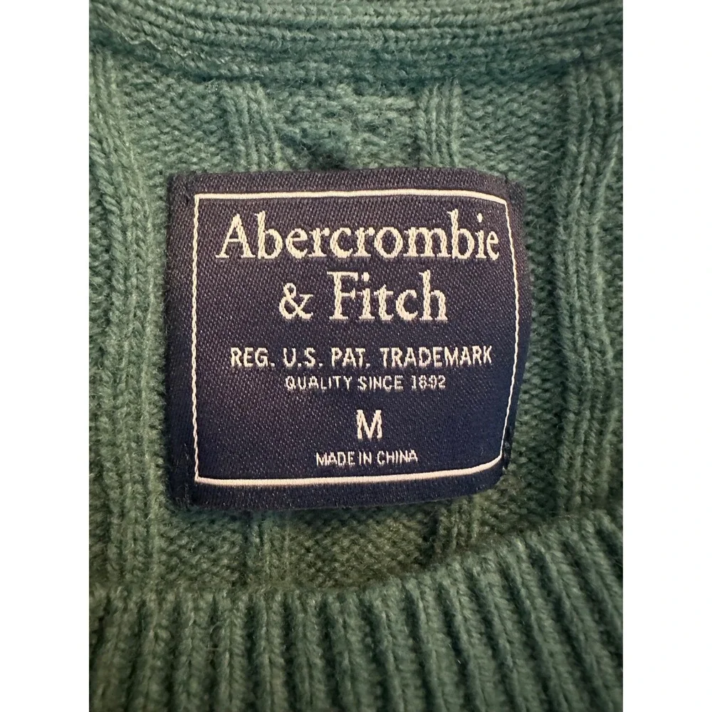 Abercrombie & Fitch Men's Green Cable Knit Merino Wool Blend Sweater Size Medium